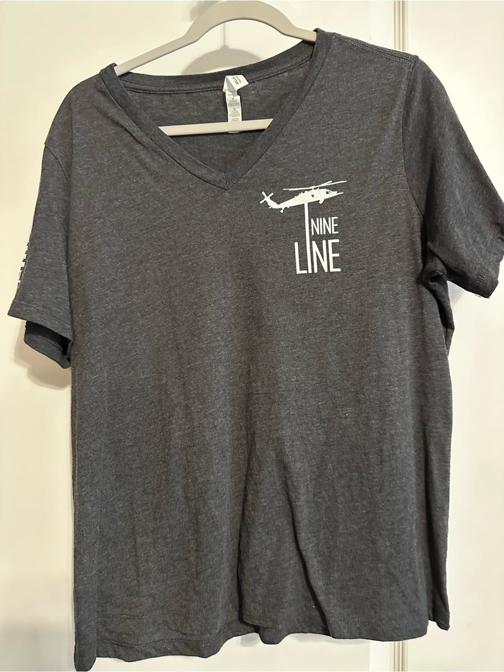 Nine Line Charcoal V-Neck Tee with Helicopter Graphic